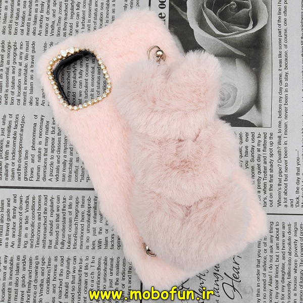 قاب گوشی iPhone 11 Pro Max آیفون طرح پشمالو لاکچری دستبندی قلبی نگین دار صورتی کد 399