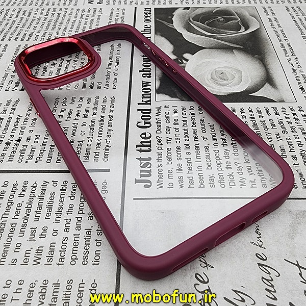 قاب گوشی iPhone 11 Pro آیفون اورجینال متال کیس Metal طرح پشت طلق شفاف دور سیلیکونی زرشکی کد 239