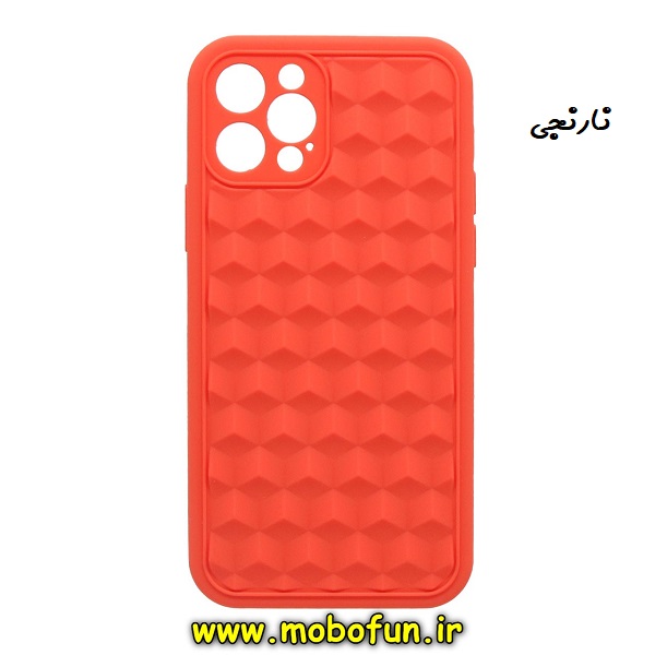 قاب گوشی iPhone 12 Pro آیفون سیلیکونی سه بعدی مکعبی اورجینال پاک کنی درجه یک زیربسته نارنجی محافظ لنز دار کد 628