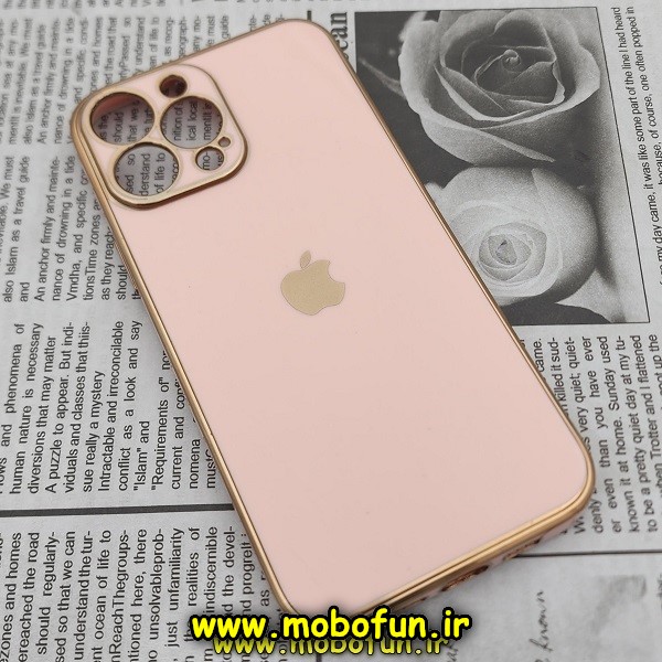 قاب گوشی iPhone 14 Pro Max آیفون طرح ژله ای مای کیس گلد لاین دور طلایی محافظ لنز دار گلبهی کد 31