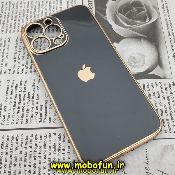 قاب گوشی iPhone 14 Pro Max آیفون طرح ژله ای مای کیس گلد لاین دور طلایی محافظ لنز دار مشکی کد 35