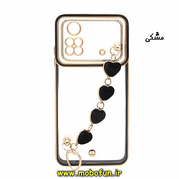 قاب گوشی Poco X4 Pro 5G شیائومی طرح الکتروپلیتینگ دستبندی مخمل قلبی ژله ای شفاف محافظ لنز دار مشکی کد 278