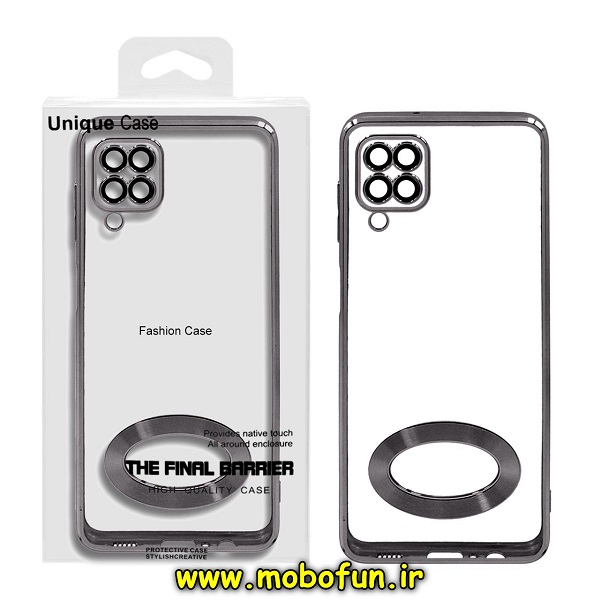 قاب گوشی Galaxy A12 سامسونگ طرح الکتروپلیتینگ مگ سیف ژله ای شفاف اورجینال یونیک کیس Unique Case محافظ لنز دار مشکی کد 882