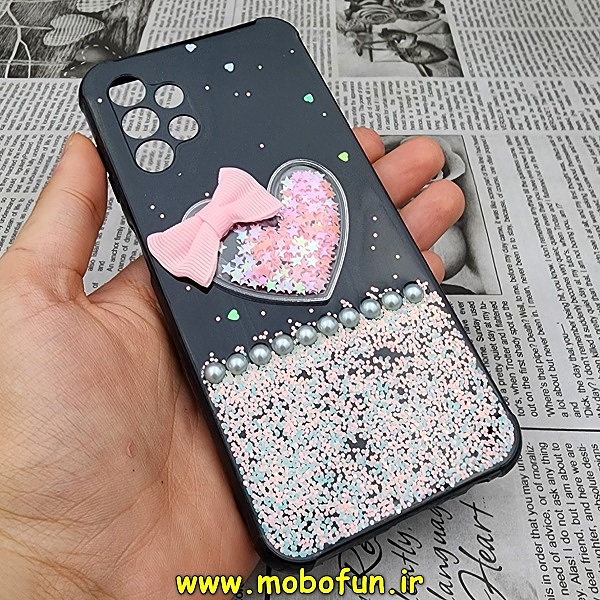 قاب گوشی Galaxy A13 4G سامسونگ طرح رزین قلبی مرواریدی محافظ لنز دار مشکی کد 269