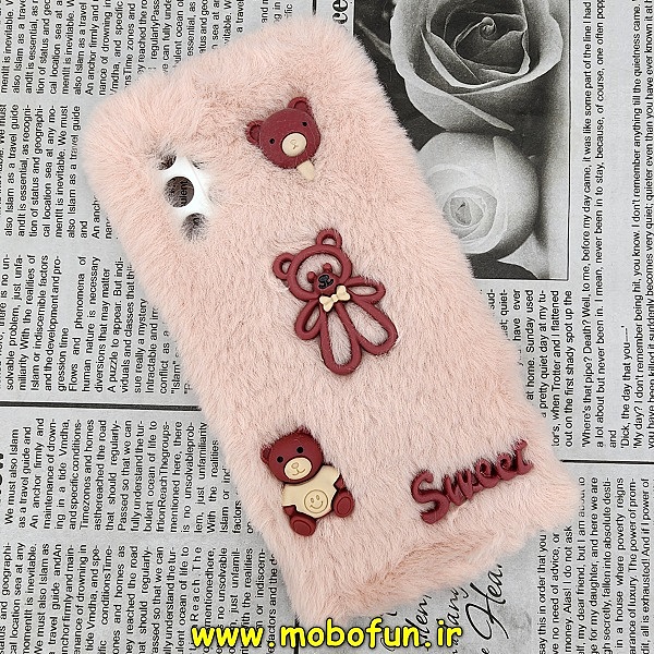 قاب گوشی Galaxy A13 4G سامسونگ طرح عروسکی برجسته خزدار پشمالو صورتی زرشکی کد 296