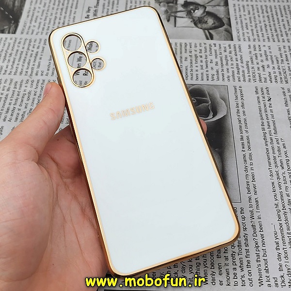 قاب گوشی Galaxy A32 4G سامسونگ طرح ژله ای مای کیس گلد لاین دور طلایی محافظ لنز دار سفید کد 539