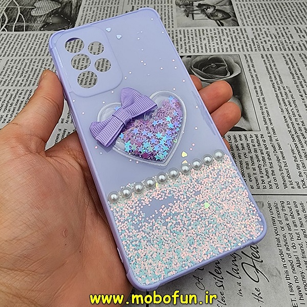 قاب گوشی Galaxy A33 5G سامسونگ طرح رزین قلبی مرواریدی محافظ لنز دار یاسی کد 235