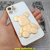 قاب گوشی iPhone 11 Pro آیفون طرح ژله ای مای کیس خرس طلایی تدی برجسته POWER BEAR محافظ لنز دار سفید کد 258