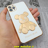 قاب گوشی iPhone 11 Pro Max آیفون طرح ژله ای مای کیس خرس طلایی تدی برجسته POWER BEAR محافظ لنز دار سفید کد 423