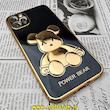 قاب گوشی iPhone 11 Pro Max آیفون طرح ژله ای مای کیس خرس طلایی تدی برجسته POWER BEAR محافظ لنز دار مشکی کد 424