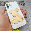قاب گوشی iPhone 12 آیفون طرح ژله ای مای کیس خرس طلایی تدی برجسته POWER BEAR محافظ لنز دار سفید کد 645
