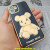 قاب گوشی iPhone 12 آیفون طرح ژله ای مای کیس خرس طلایی تدی برجسته POWER BEAR محافظ لنز دار مشکی کد 646