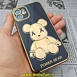 قاب گوشی iPhone 12 آیفون طرح ژله ای مای کیس خرس طلایی تدی برجسته POWER BEAR محافظ لنز دار مشکی کد 646