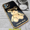 قاب گوشی iPhone 12 آیفون طرح ژله ای مای کیس خرس طلایی تدی برجسته POWER BEAR محافظ لنز دار مشکی کد 646