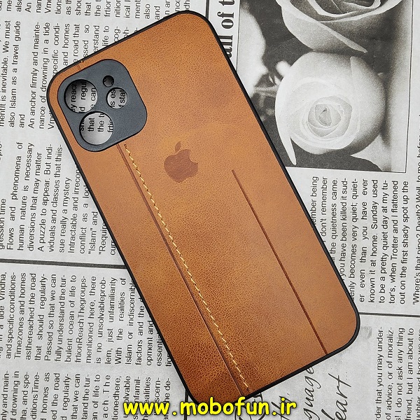 قاب گوشی iPhone 12 آیفون اورجینال دادوو 2023 طرح هارد HARD چرمی محافظ لنز دار قهوه ای روشن کد 649