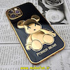 قاب گوشی iPhone 12 Pro آیفون طرح ژله ای مای کیس خرس طلایی تدی برجسته POWER BEAR محافظ لنز دار مشکی کد 665