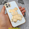 قاب گوشی iPhone 12 Pro آیفون طرح ژله ای مای کیس خرس طلایی تدی برجسته POWER BEAR محافظ لنز دار سفید کد 666