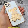 قاب گوشی iPhone 12 Pro آیفون طرح ژله ای مای کیس خرس طلایی تدی برجسته POWER BEAR محافظ لنز دار سفید کد 666