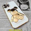 قاب گوشی iPhone 12 Pro آیفون طرح ژله ای مای کیس خرس طلایی تدی برجسته POWER BEAR محافظ لنز دار سفید کد 666