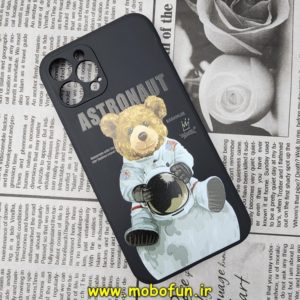 قاب گوشی iPhone 12 Pro آیفون سیلیکونی ژله ای طرح خرسی تدی TEDi محافظ لنز دار مشکی کد 668