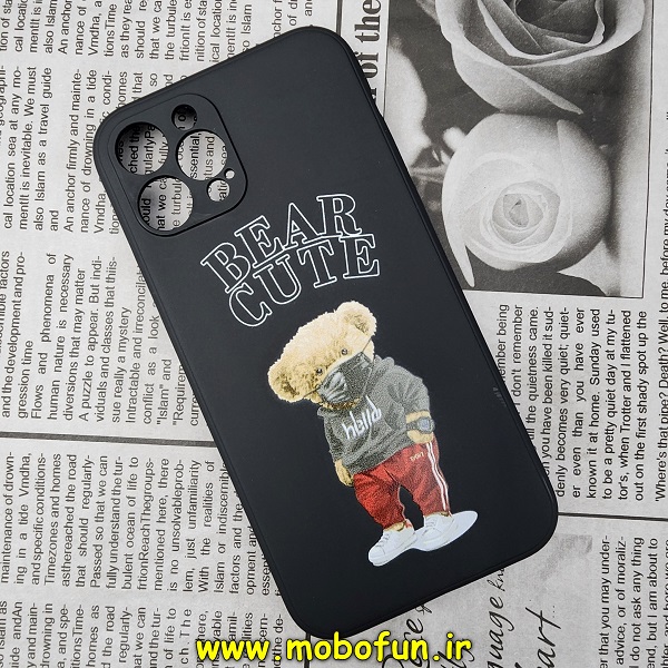 قاب گوشی iPhone 12 Pro آیفون سیلیکونی ژله ای طرح خرسی تدی TEDi محافظ لنز دار مشکی کد 670
