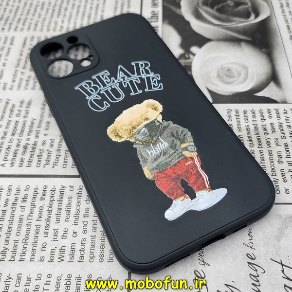 قاب گوشی iPhone 12 Pro آیفون سیلیکونی ژله ای طرح خرسی تدی TEDi محافظ لنز دار مشکی کد 670
