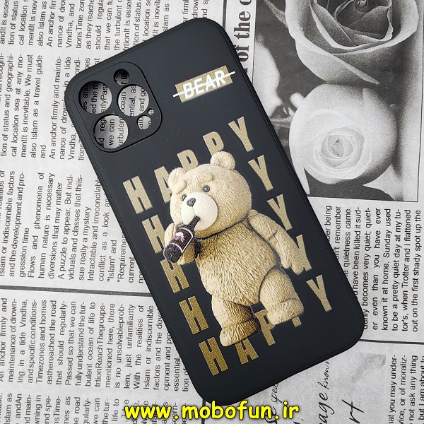 قاب گوشی iPhone 12 Pro آیفون سیلیکونی ژله ای طرح خرسی تدی TEDi محافظ لنز دار مشکی کد 673