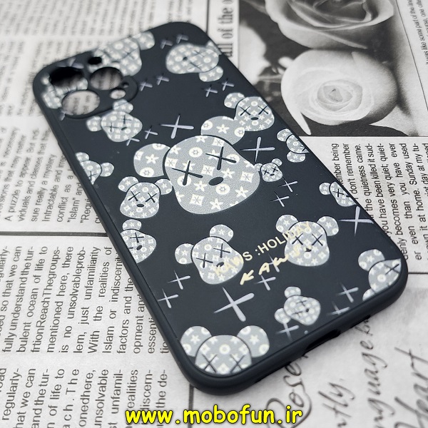 قاب گوشی iPhone 12 Pro آیفون سیلیکونی ژله ای طرح خرسی ربات KAWS محافظ لنز دار مشکی کد 678