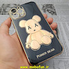 قاب گوشی iPhone 12 Pro Max آیفون طرح ژله ای مای کیس خرس طلایی تدی برجسته POWER BEAR محافظ لنز دار مشکی کد 446