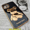 قاب گوشی iPhone 12 Pro Max آیفون طرح ژله ای مای کیس خرس طلایی تدی برجسته POWER BEAR محافظ لنز دار مشکی کد 446