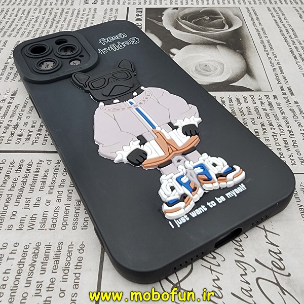 قاب گوشی iPhone 12 Pro Max آیفون طرح سیلیکونی ژله ای سه بعدی برجسته عروسکی محافظ لنز دار مشکی کد E24-176229