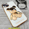 قاب گوشی iPhone 13 آیفون طرح ژله ای مای کیس خرس طلایی تدی برجسته POWER BEAR محافظ لنز دار سفید کد 303
