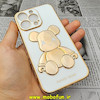قاب گوشی iPhone 13 Pro آیفون طرح ژله ای مای کیس خرس طلایی تدی برجسته POWER BEAR محافظ لنز دار سفید کد 248