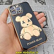قاب گوشی iPhone 13 Pro آیفون طرح ژله ای مای کیس خرس طلایی تدی برجسته POWER BEAR محافظ لنز دار مشکی کد 249