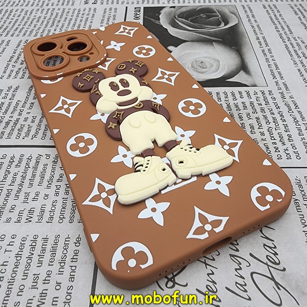 قاب گوشی iPhone 13 Pro Max آیفون طرح سیلیکونی ژله ای سه بعدی برجسته عروسکی محافظ لنز دار عسلی کد E24-176236