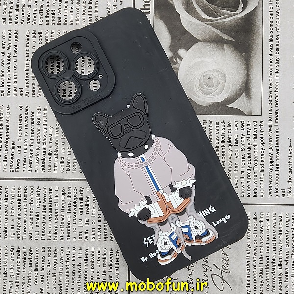 قاب گوشی iPhone 13 Pro Max آیفون طرح سیلیکونی ژله ای سه بعدی برجسته عروسکی محافظ لنز دار مشکی کد 324