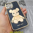 قاب گوشی iPhone 13 Pro Max آیفون طرح ژله ای مای کیس خرس طلایی تدی برجسته POWER BEAR محافظ لنز دار مشکی کد 325