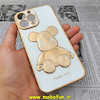 قاب گوشی iPhone 13 Pro Max آیفون طرح ژله ای مای کیس خرس طلایی تدی برجسته POWER BEAR محافظ لنز دار سفید کد 326