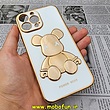 قاب گوشی iPhone 13 Pro Max آیفون طرح ژله ای مای کیس خرس طلایی تدی برجسته POWER BEAR محافظ لنز دار سفید کد 326