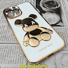 قاب گوشی iPhone 13 Pro Max آیفون طرح ژله ای مای کیس خرس طلایی تدی برجسته POWER BEAR محافظ لنز دار سفید کد 326