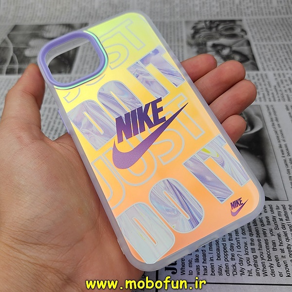 قاب گوشی iPhone 14 آیفون طرح ضدضربه هولوگرامی لنز رنگی هفت رنگ نایکی NIKE کد 15