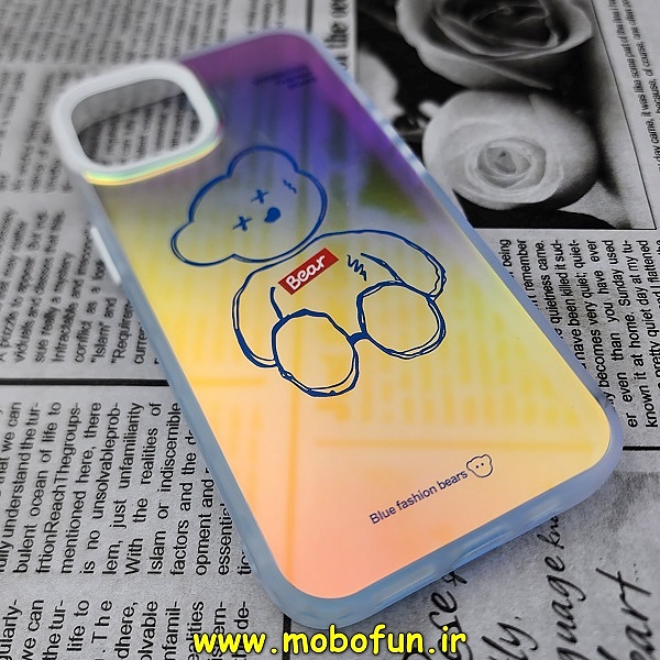 قاب گوشی iPhone 14 آیفون طرح ضدضربه هولوگرامی لنز رنگی هفت رنگ خرسی تدی کد 19