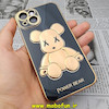 قاب گوشی iPhone 14 آیفون طرح ژله ای مای کیس خرس طلایی تدی برجسته POWER BEAR محافظ لنز دار مشکی کد 29