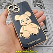 قاب گوشی iPhone 14 آیفون طرح ژله ای مای کیس خرس طلایی تدی برجسته POWER BEAR محافظ لنز دار مشکی کد 29