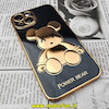قاب گوشی iPhone 14 آیفون طرح ژله ای مای کیس خرس طلایی تدی برجسته POWER BEAR محافظ لنز دار مشکی کد 29