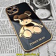 قاب گوشی iPhone 14 آیفون طرح ژله ای مای کیس خرس طلایی تدی برجسته POWER BEAR محافظ لنز دار مشکی کد 29