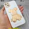 قاب گوشی iPhone 14 Max آیفون طرح ژله ای مای کیس خرس طلایی تدی برجسته POWER BEAR محافظ لنز دار سفید کد 13