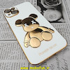 قاب گوشی iPhone 14 Max آیفون طرح ژله ای مای کیس خرس طلایی تدی برجسته POWER BEAR محافظ لنز دار سفید کد 13