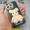 قاب گوشی iPhone 14 Pro آیفون طرح ژله ای مای کیس خرس طلایی تدی برجسته POWER BEAR محافظ لنز دار مشکی کد 37