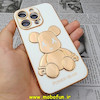 قاب گوشی iPhone 14 Pro آیفون طرح ژله ای مای کیس خرس طلایی تدی برجسته POWER BEAR محافظ لنز دار سفید کد 38